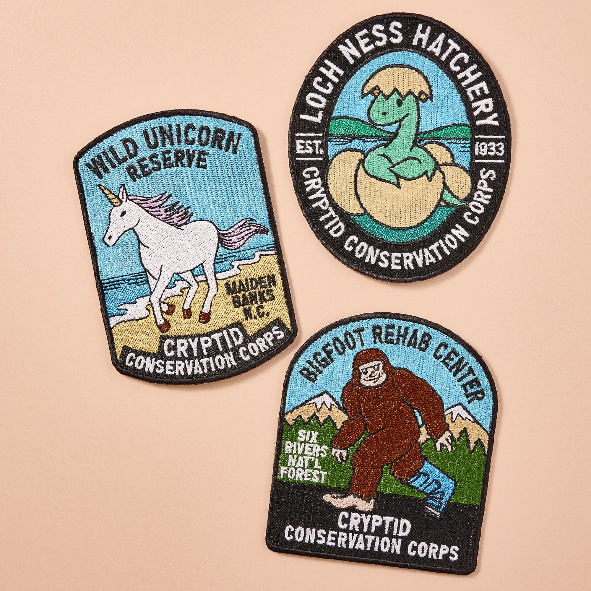 Loch Ness, Unicorn and Bigfoot: three patch set