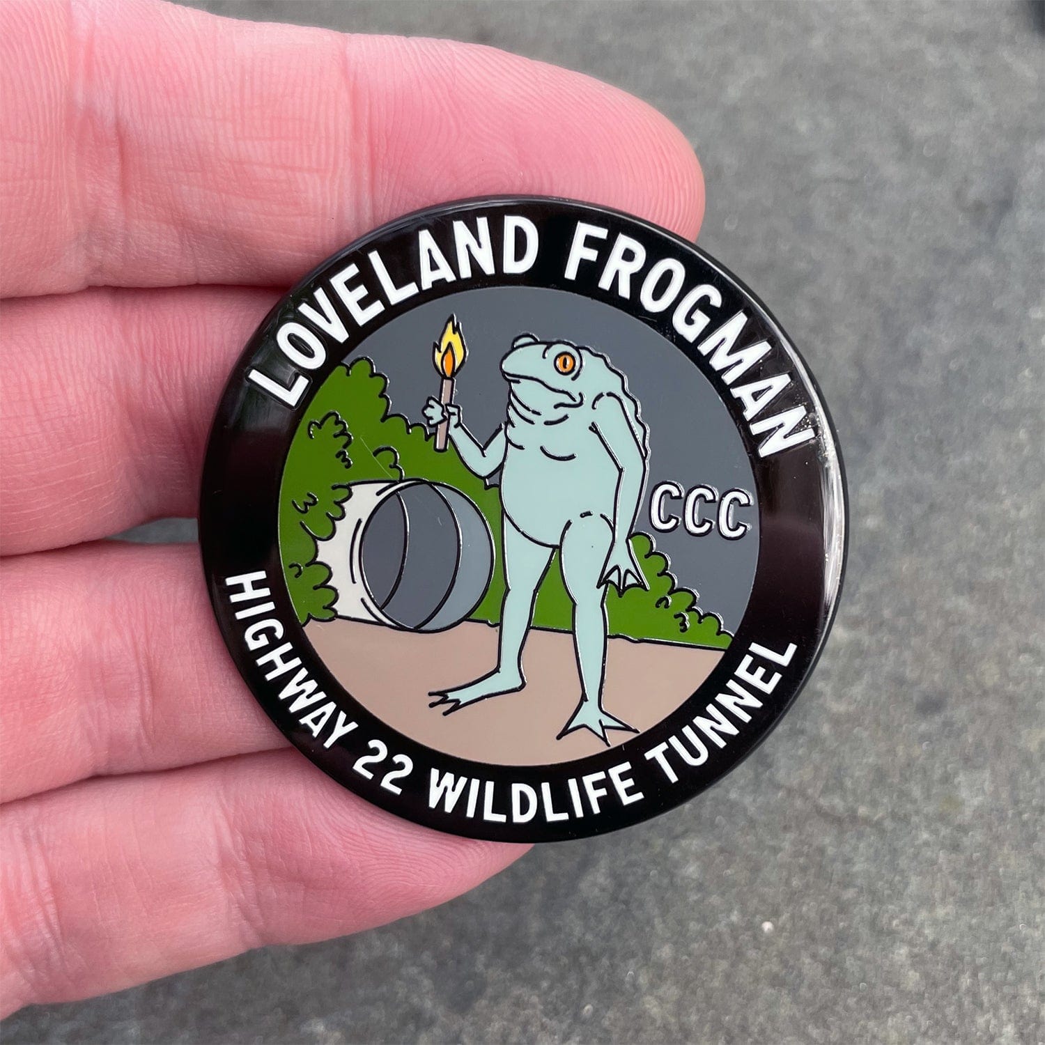 Loveland Frogman Wildlife Tunnel Pin