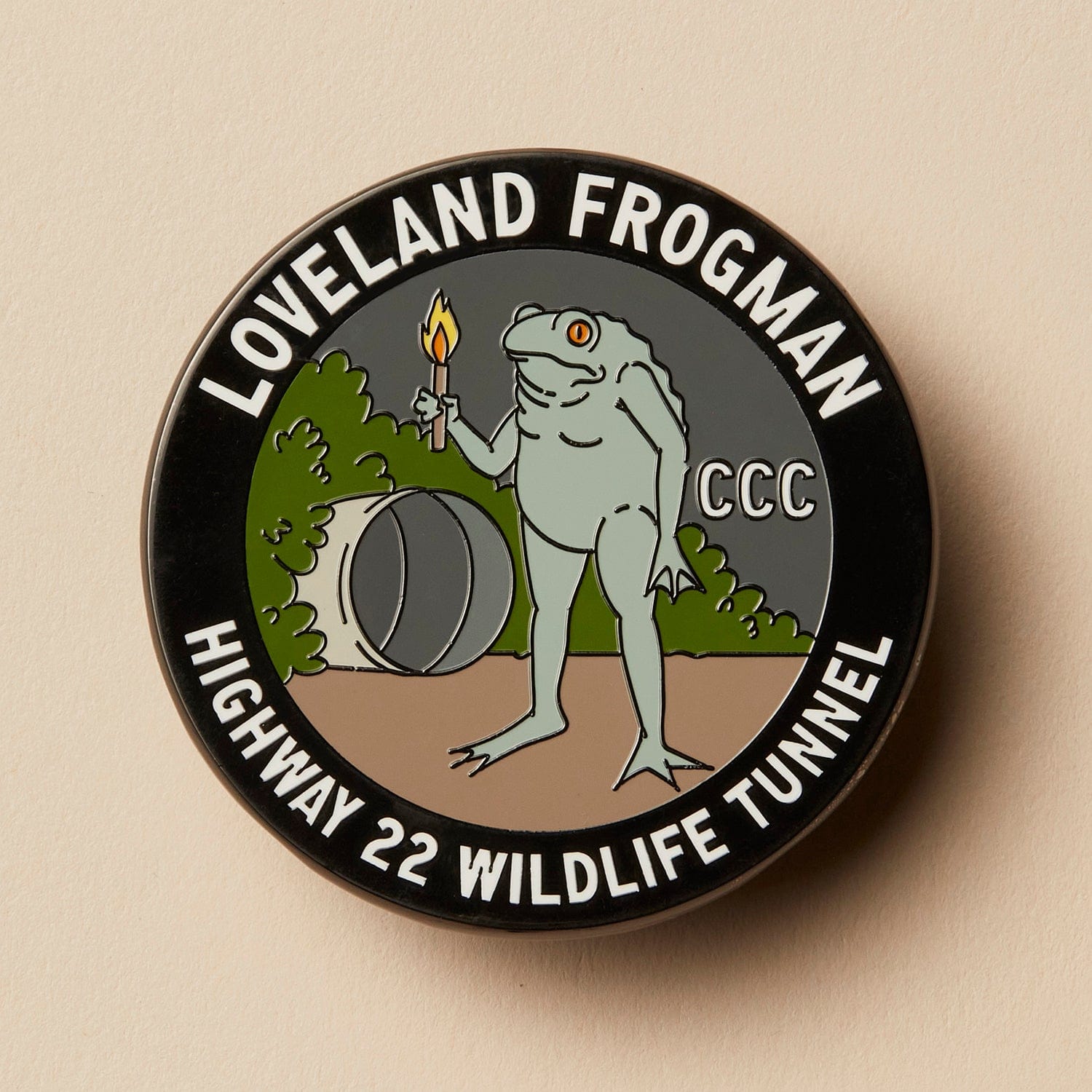 Loveland Frogman Wildlife Tunnel Set: Pin, Sticker, and Patch