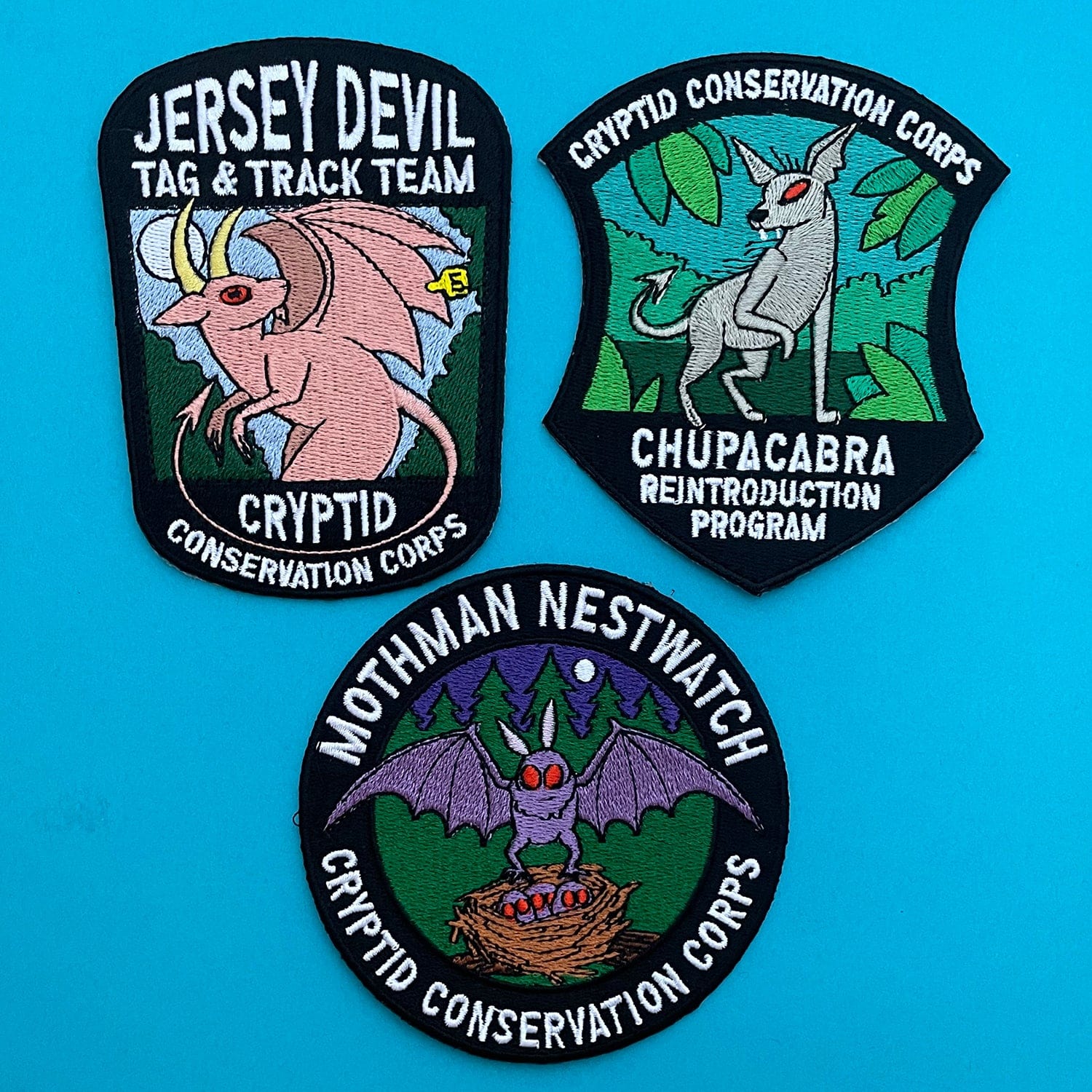 Mothman, Chupacabra, and Jersey Devil: three patch set
