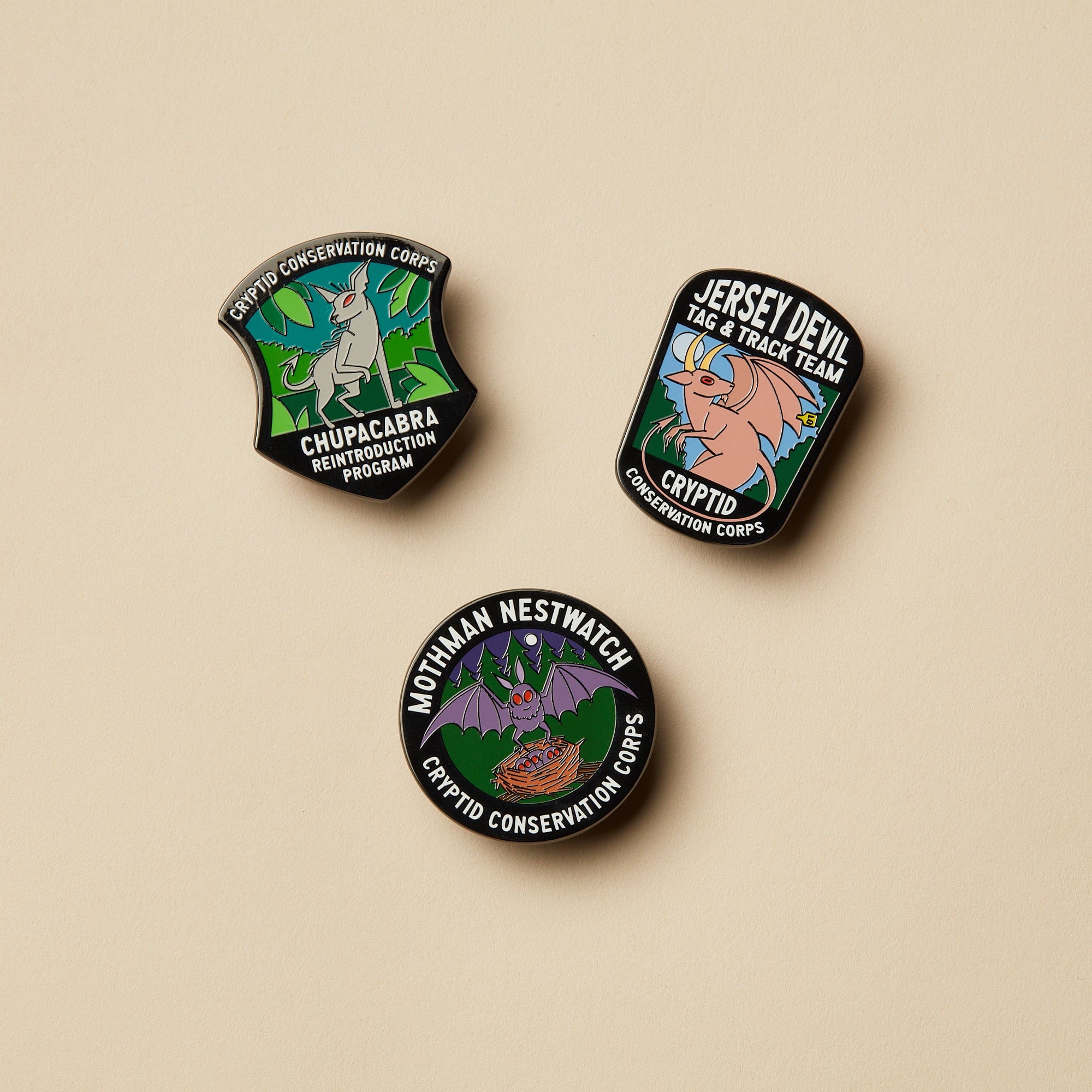 Cryptid Conservation Corps: All Series 2 Patches, Pins, and Stickers Set