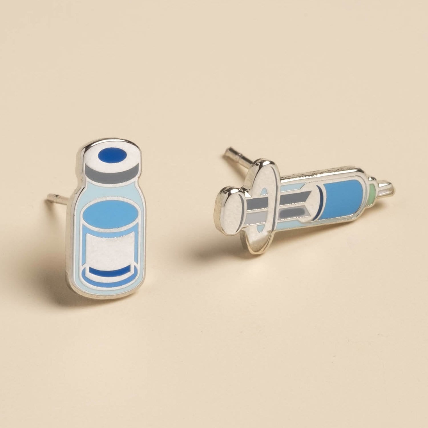 Vaccine Syringe and Vial (mixed set) Post Earrings