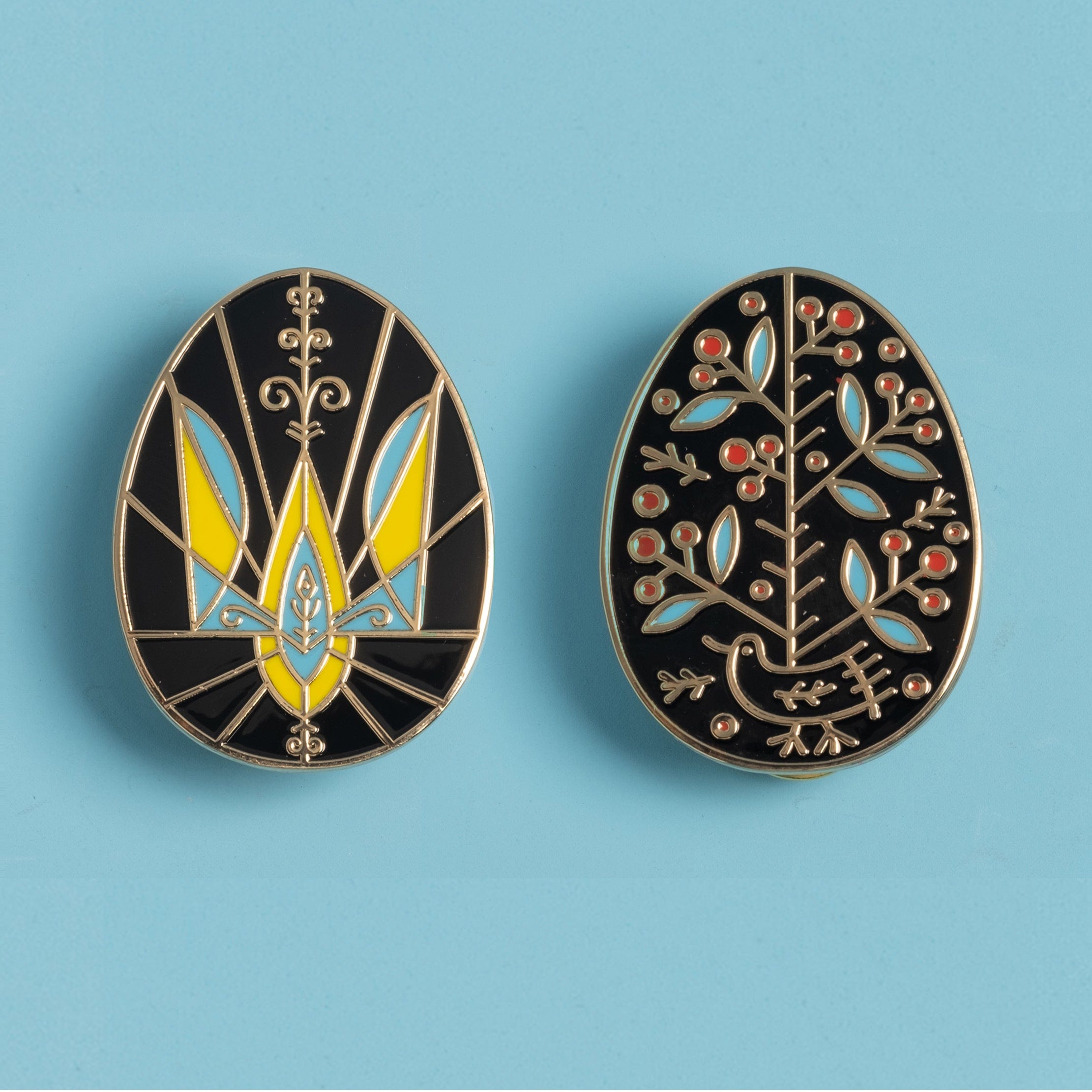 Ukrainian Easter Egg (Pysanka) Pin Set - Trident and Pine Tree Designs